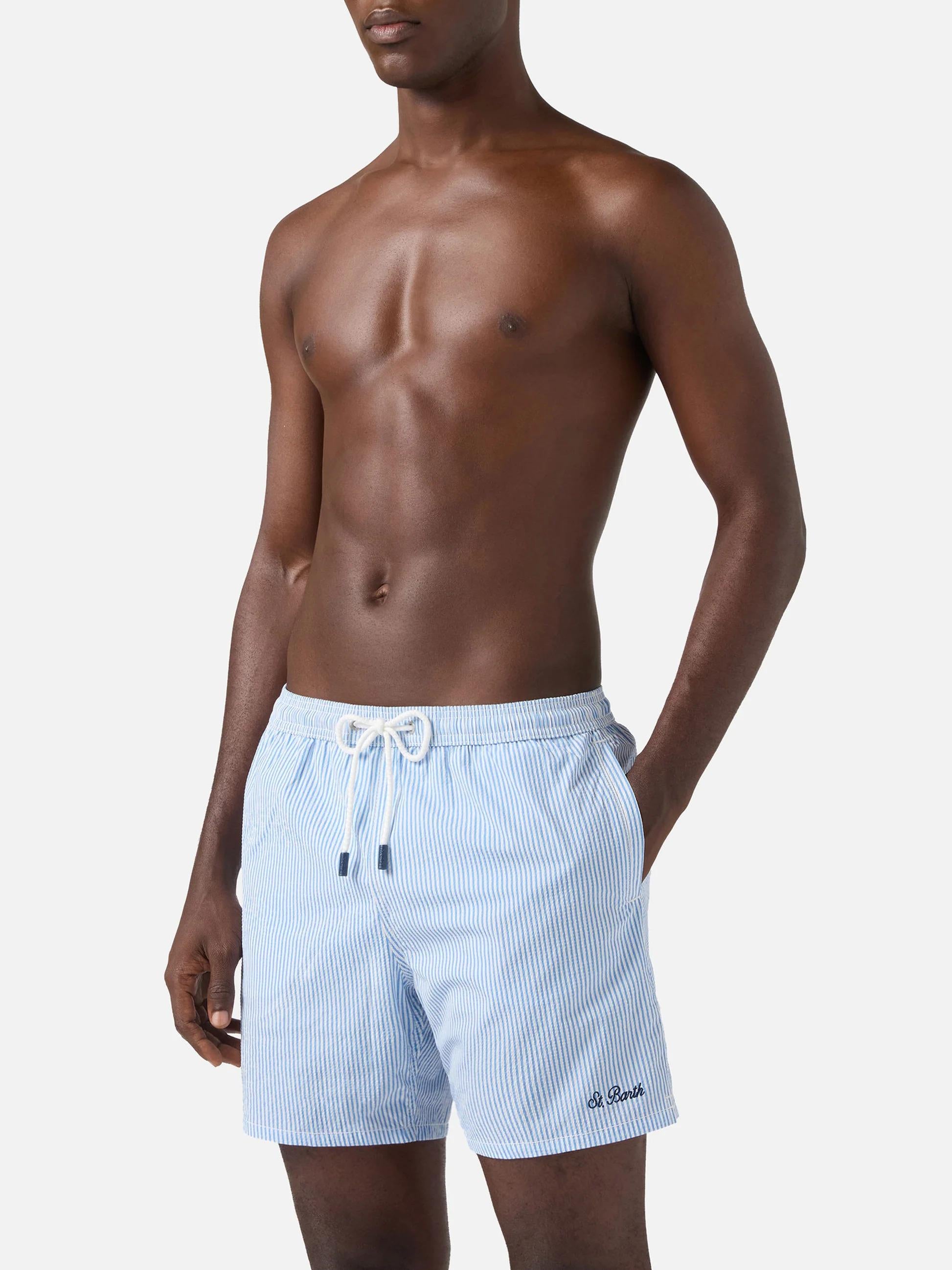 Costume mare Patmos in seersucker rigato blu e bianco PATM001 01704L MC2 SAINT BARTH 