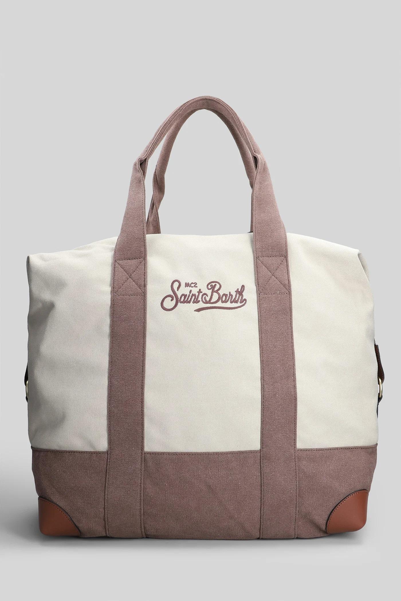 Borsone Mc2 Saint Barth BeigeTravel Bag in nylon panna e blu con logo ricamato TRAB001 00368L MC2 SAINT BARTH 