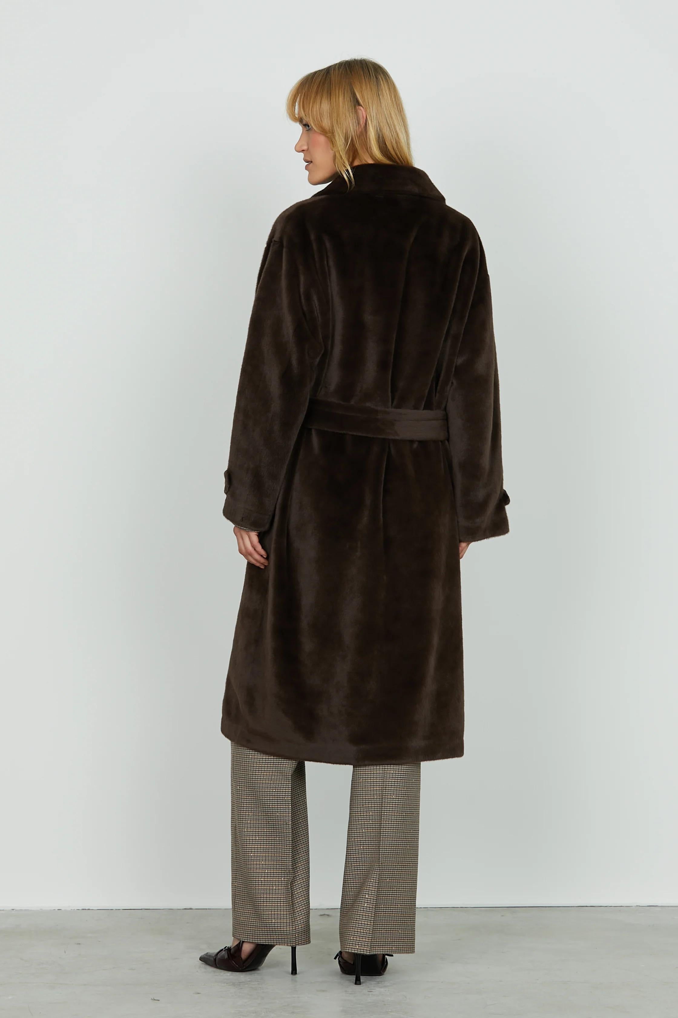 Relish pelliccia ecologica Chamlet con cintura marrone RDA2505009029 SHOPPING BAG RELISH 