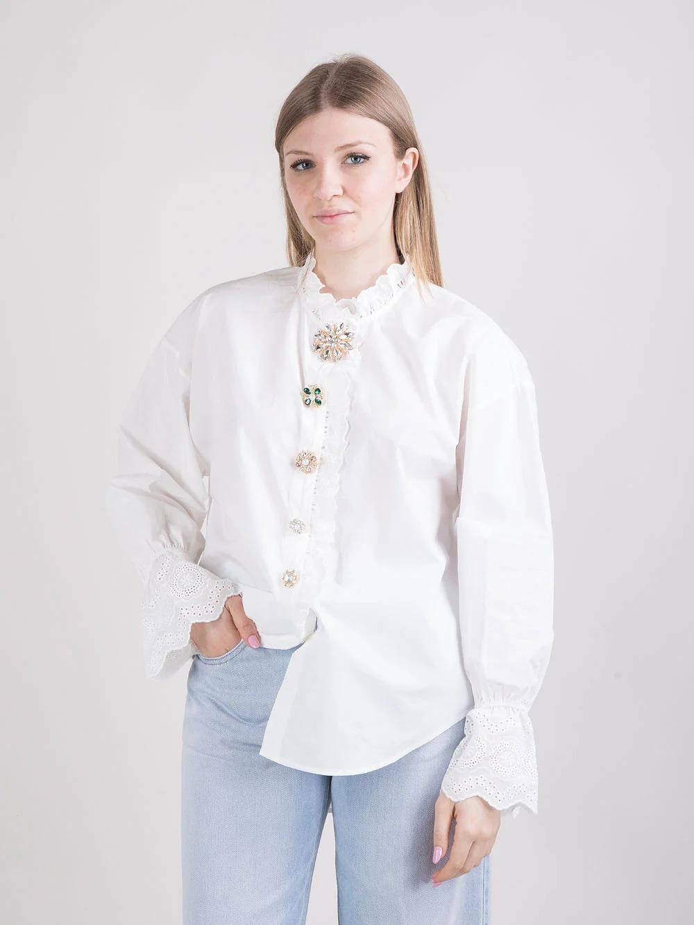 PAPERLACE<BR/>Camicia con bottoni gioiello e dettagli ricamati bianca P26-A403 110 PAPERLACE 
