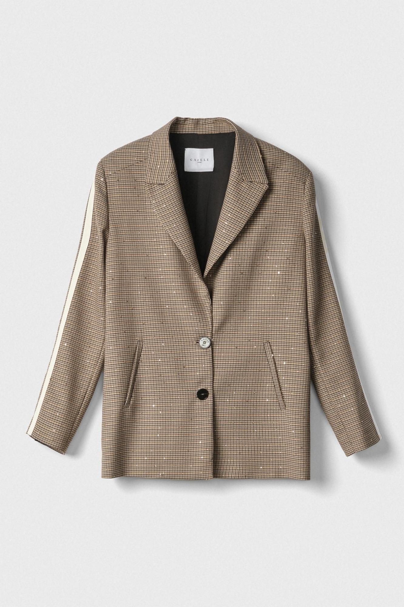 Giacca Monopetto Con Tasche A Filetto E Bande Laterali  Cammello - Gaëlle Paris GAABW06872-TMTP0019 CAMM GAELLE 