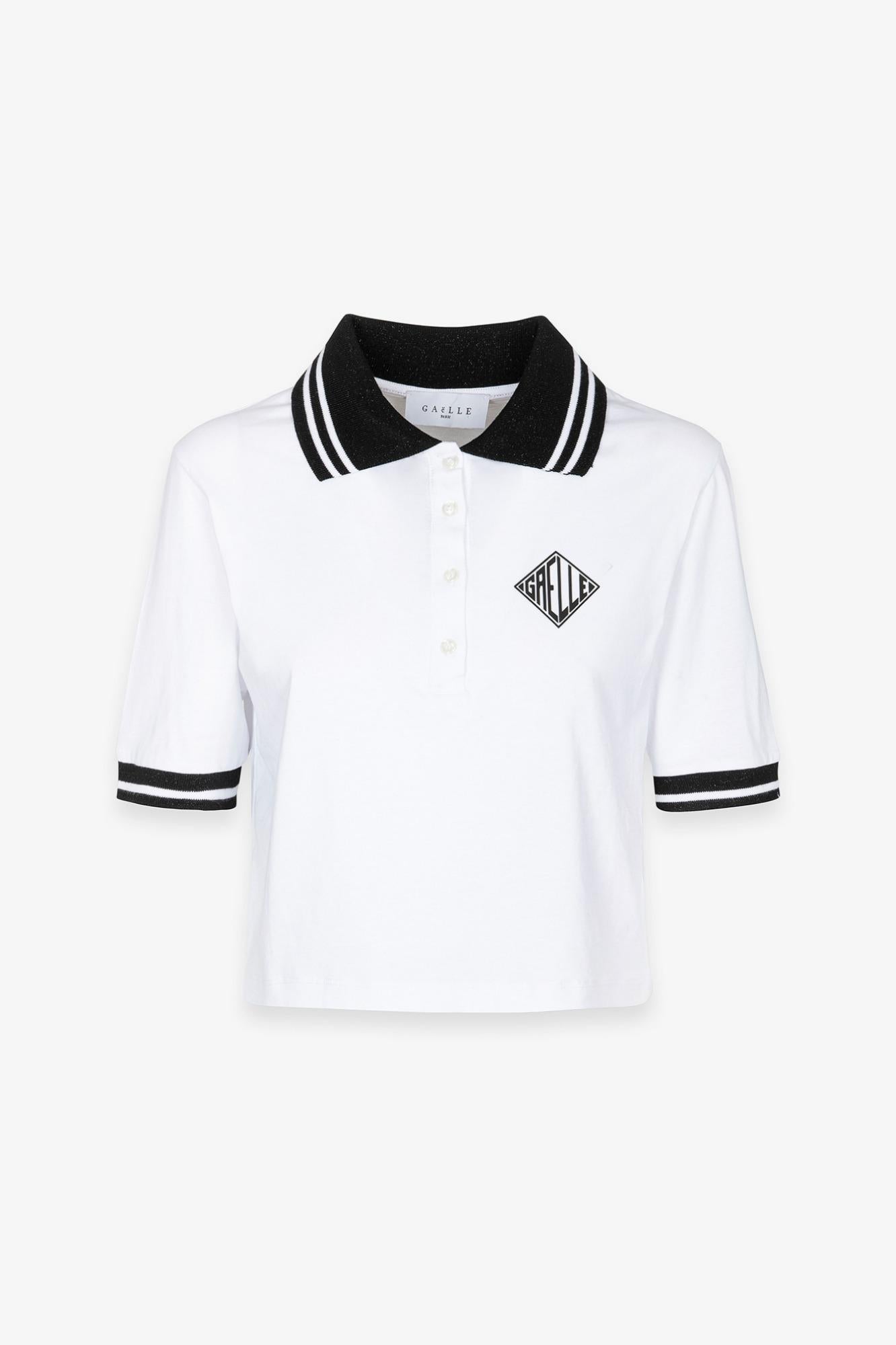 T-Shirt Crop Mezza Manica Con Collo E Abbottonatura A Polo Appl. Termo Lato Cuore  Bianco - Gaëlle Paris GAABW09320-PTTS0043 BI01 GAELLE 