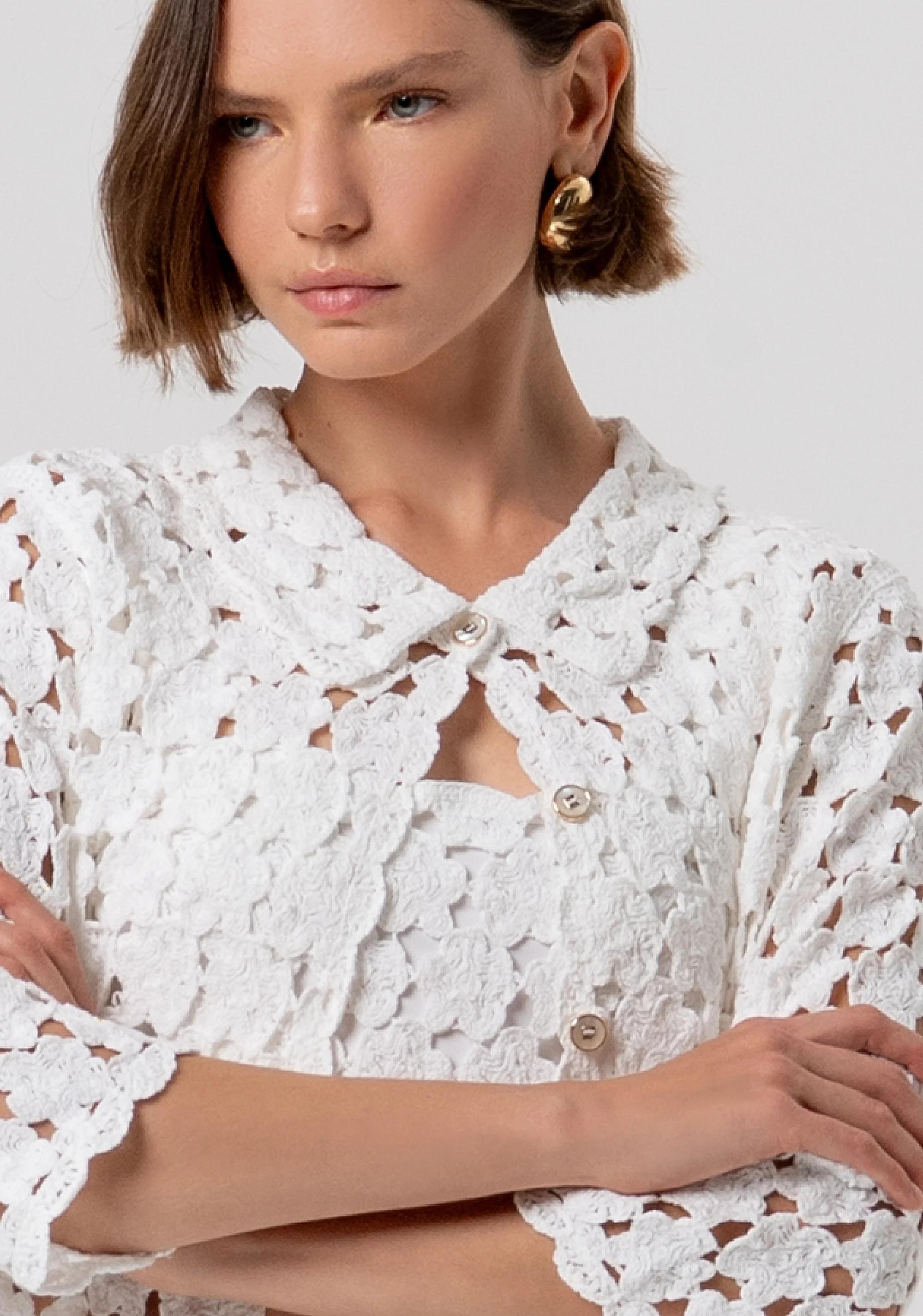 Cardigan regular in pizzo cream FR26ST8018K488R6 108 FRACOMINA 