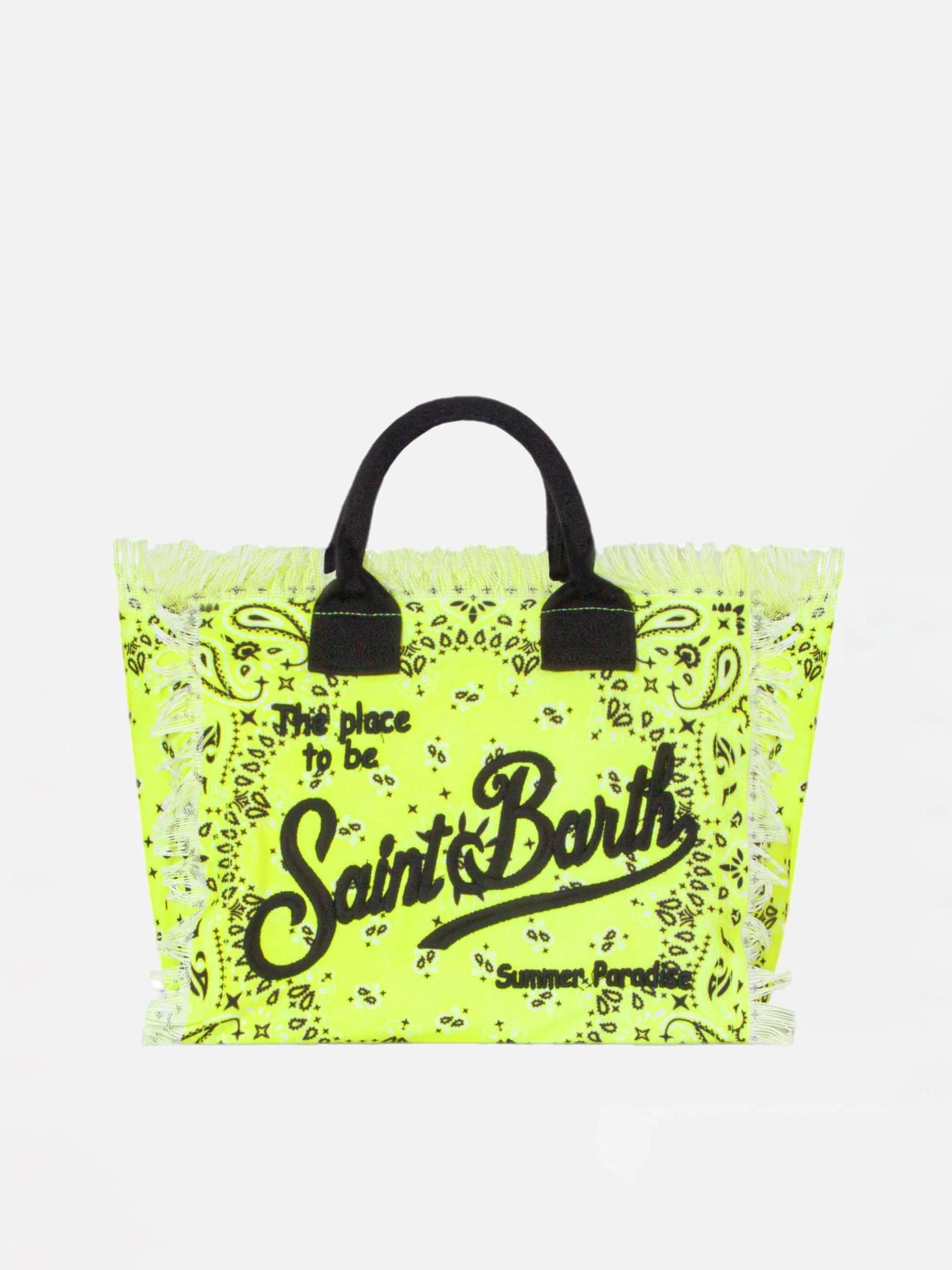 Borsa Colette in canvas di cotone con stampa bandana giallo fluo COL0001 00004D MC2 SAINT BARTH 