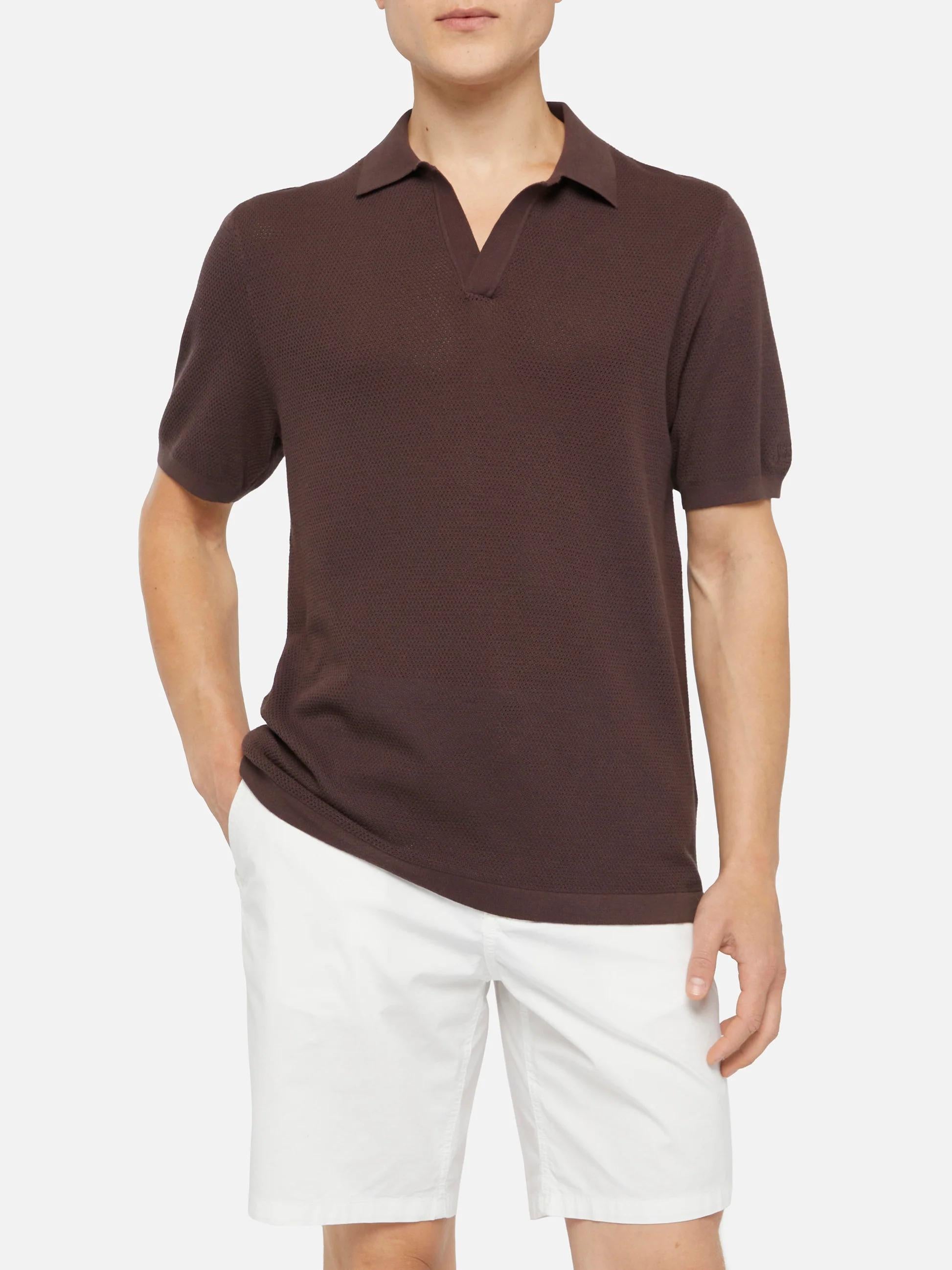 Polo Sloan senza bottoni in maglia a rete marrone SLO0009 00098L MC2 SAINT BARTH 