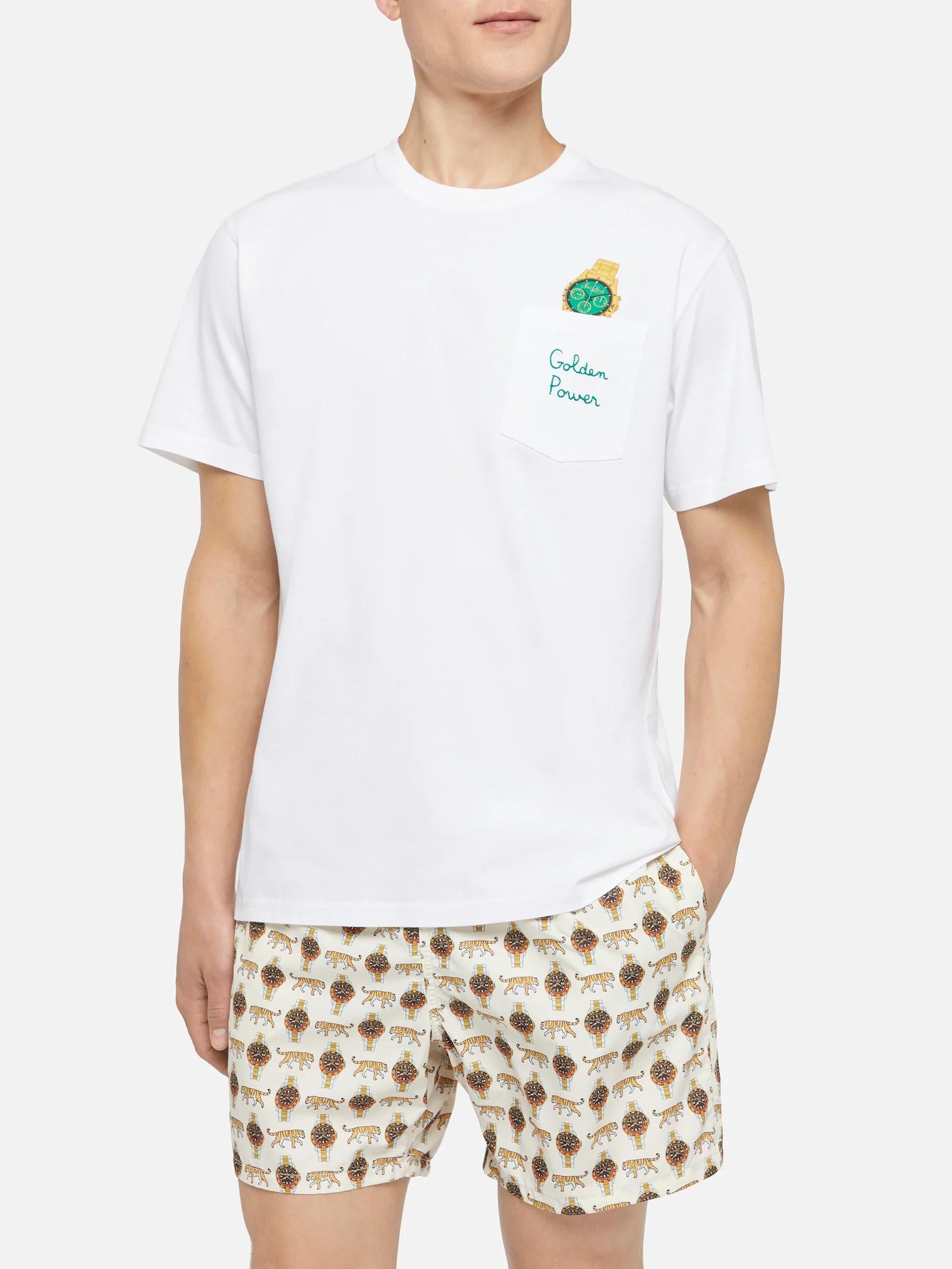 Tshirt in cotone Austin con ricamo e stampa orologio AUS0001 04344L MC2 SAINT BARTH 