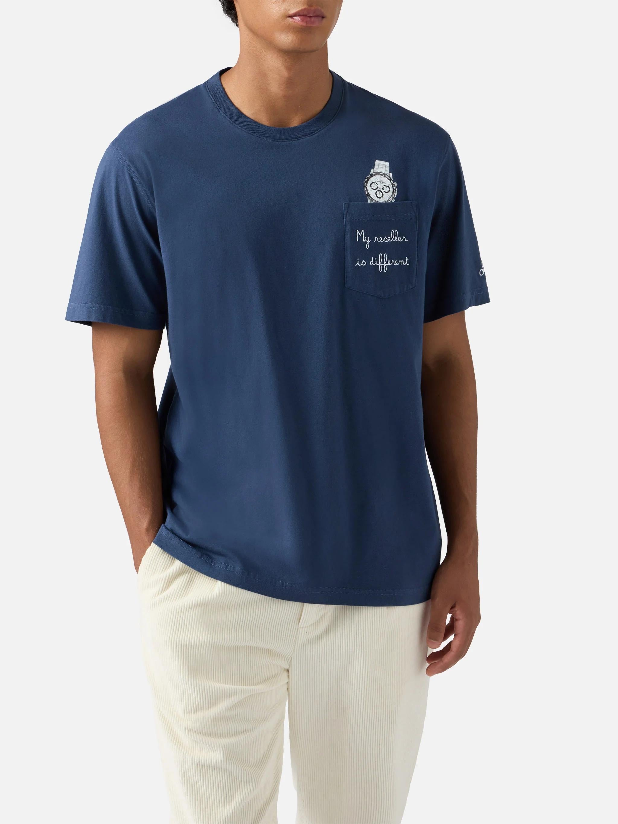 T-shirt Connor in cotone blu con ricamo sul taschino My reseller is different CONR0001 02981I MC2 SAINT BARTH 
