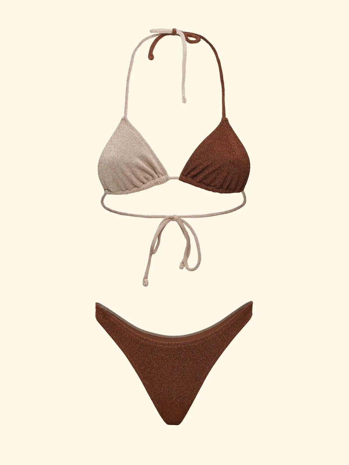 Bikini Donna F**K Triangolo con Slip Americano Fisso Marrone SW1110-BN FK26-SW1110 BN F**K 