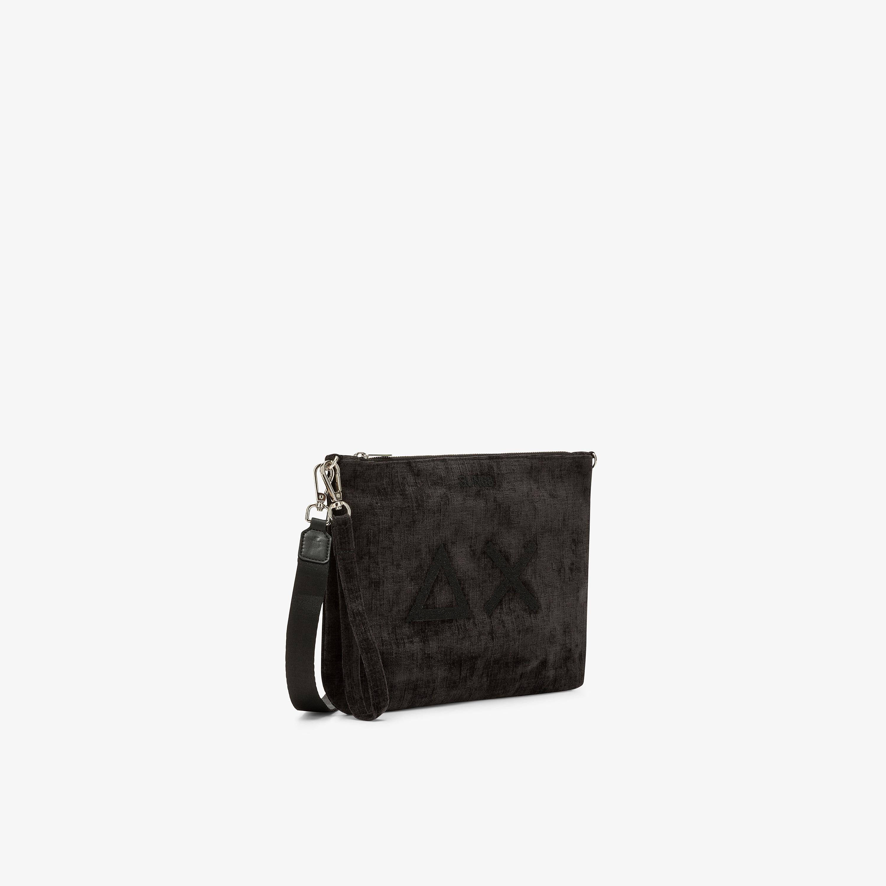 Pochette in velluto con logo nero X45201 11 SUN 68 