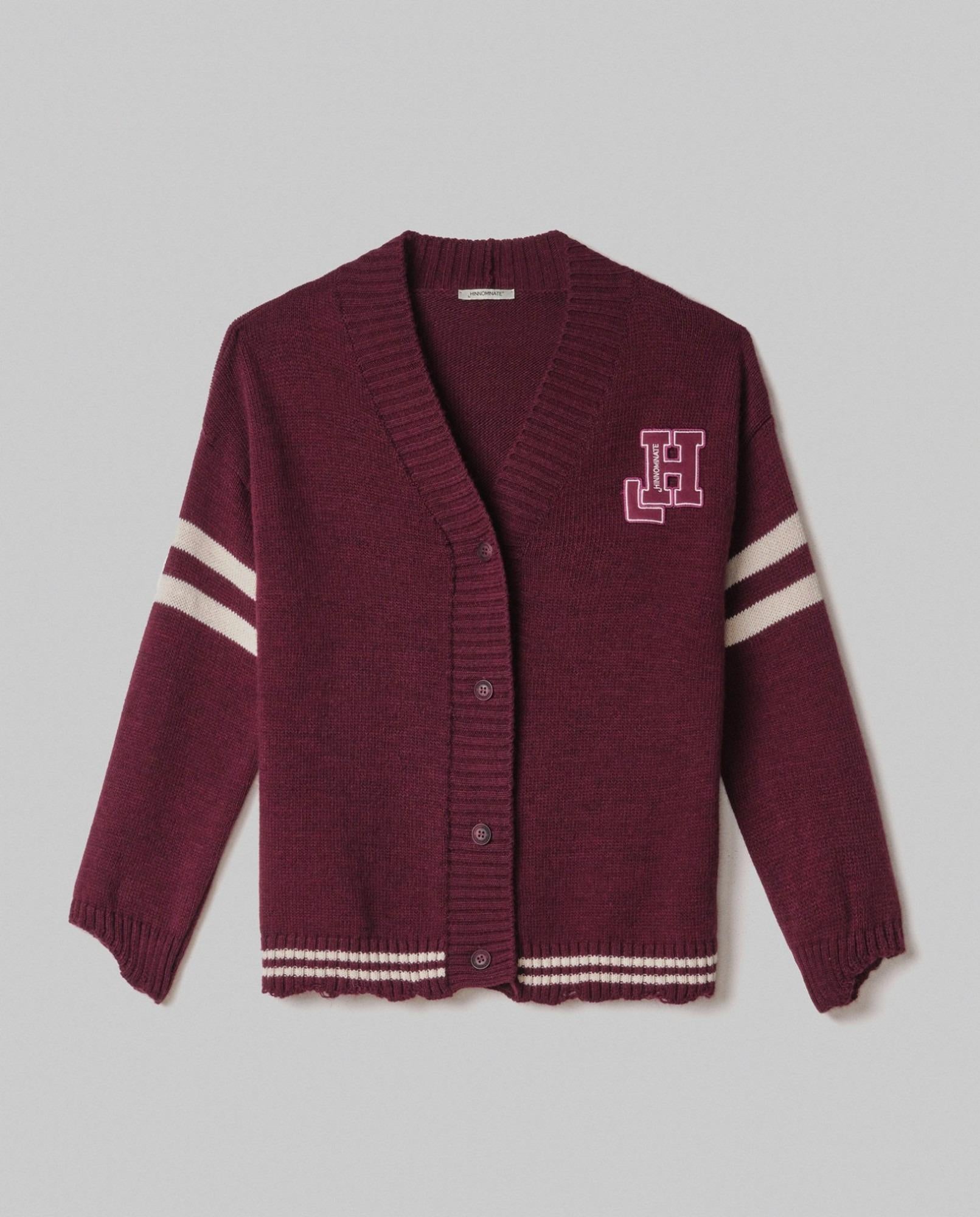 Cardigan Con Rotture, Righe E Patch College  Bordeaux HMABW02087-MTTM0001 RS02 HINNOMINATE 