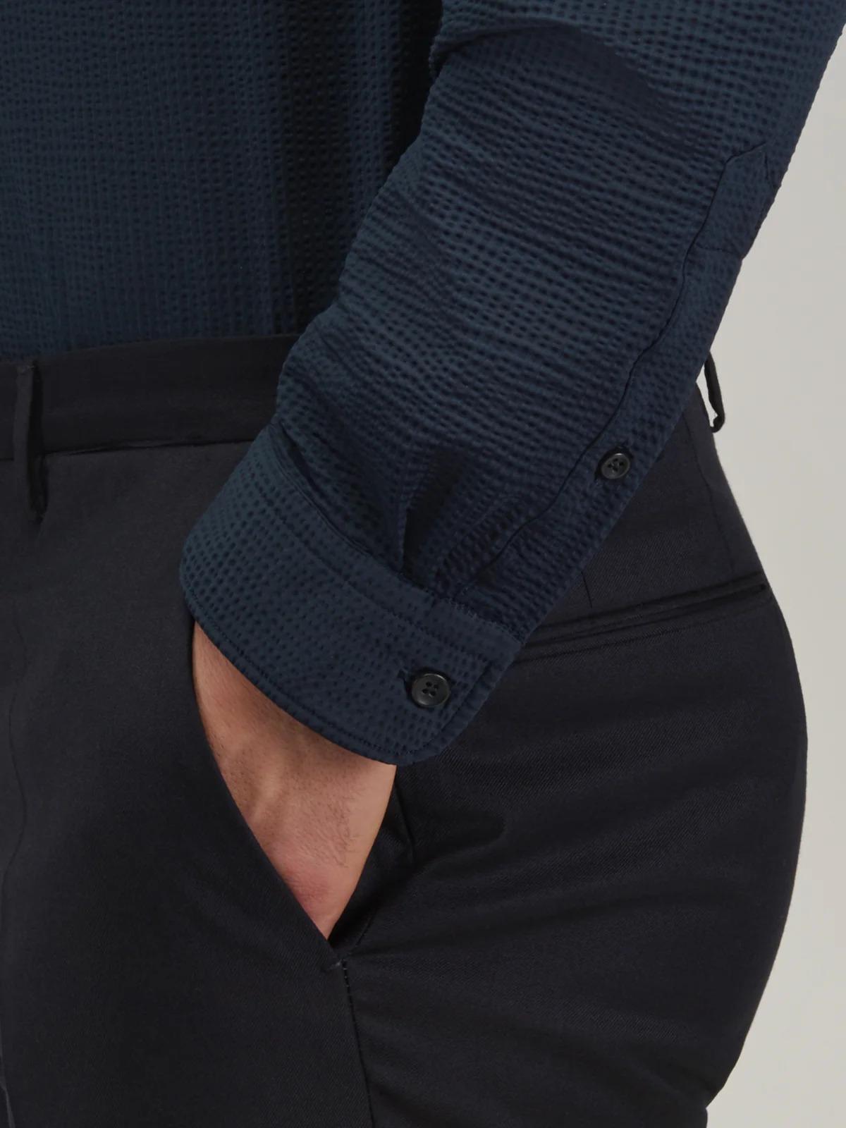 XACUS ACTIVE<BR/>Camicia Collo Francese Piccolo Tinta Unita Seersucker Blu Navy 422619-21616 006 XACUS 