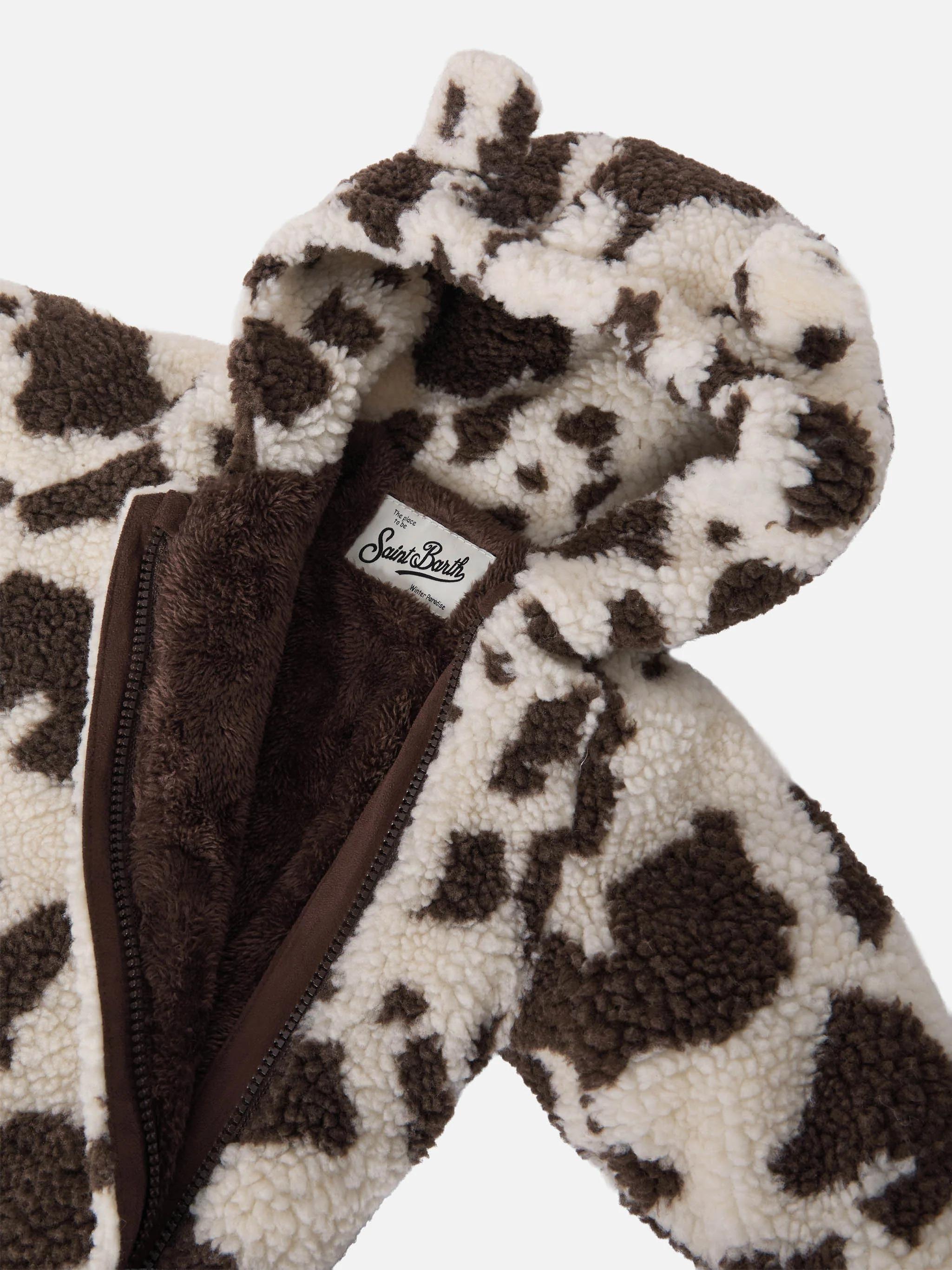 Tuta da neve Ice Cream Teddy imbottita con fodera in teddy stampa muccata GLC002 00198I MC2 SAINT BARTH 