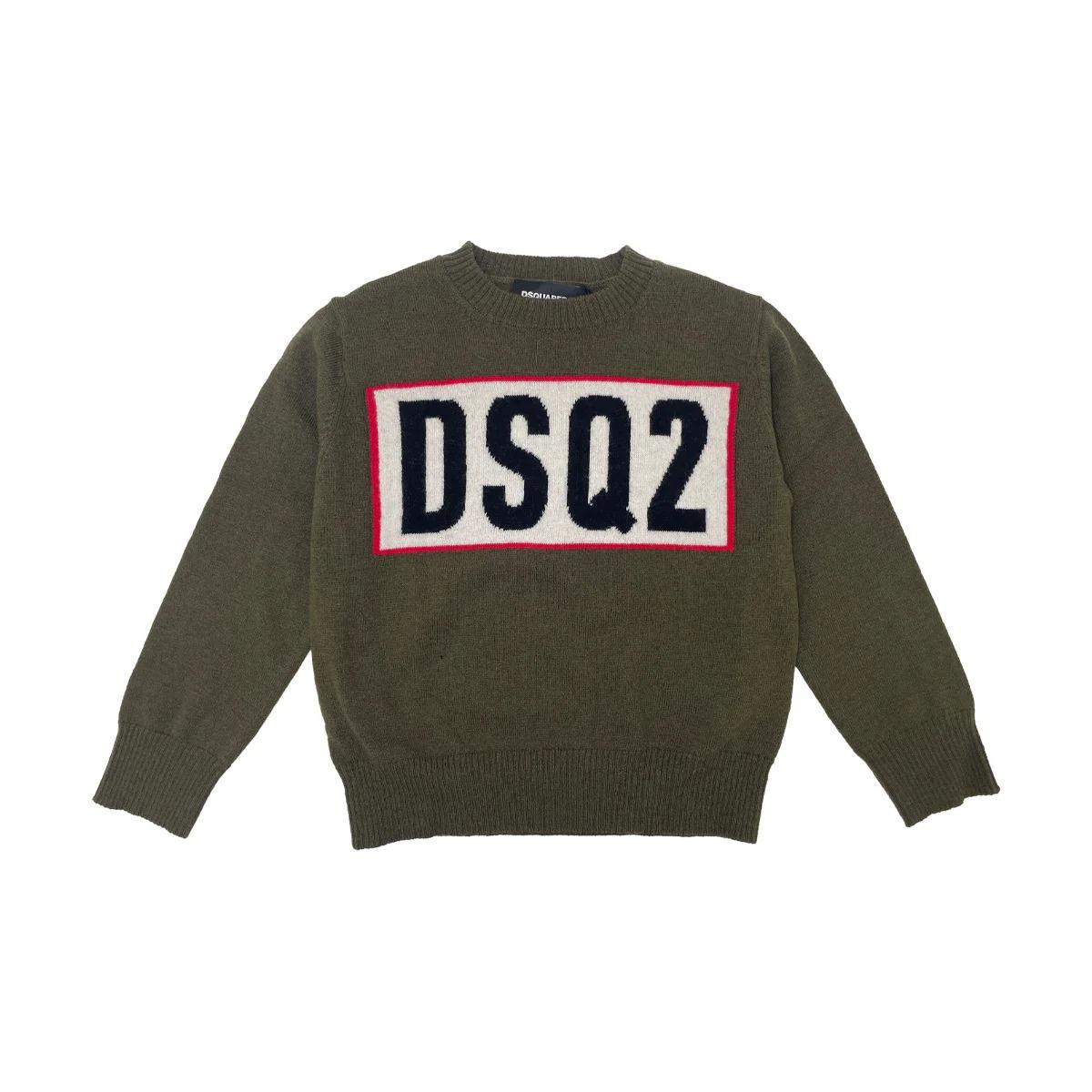 DSQUARED2<BR/>Maglione in lana merino con logo DSQ2 militare DQ3071-D0AFF DQ518 DSQUARED KID 