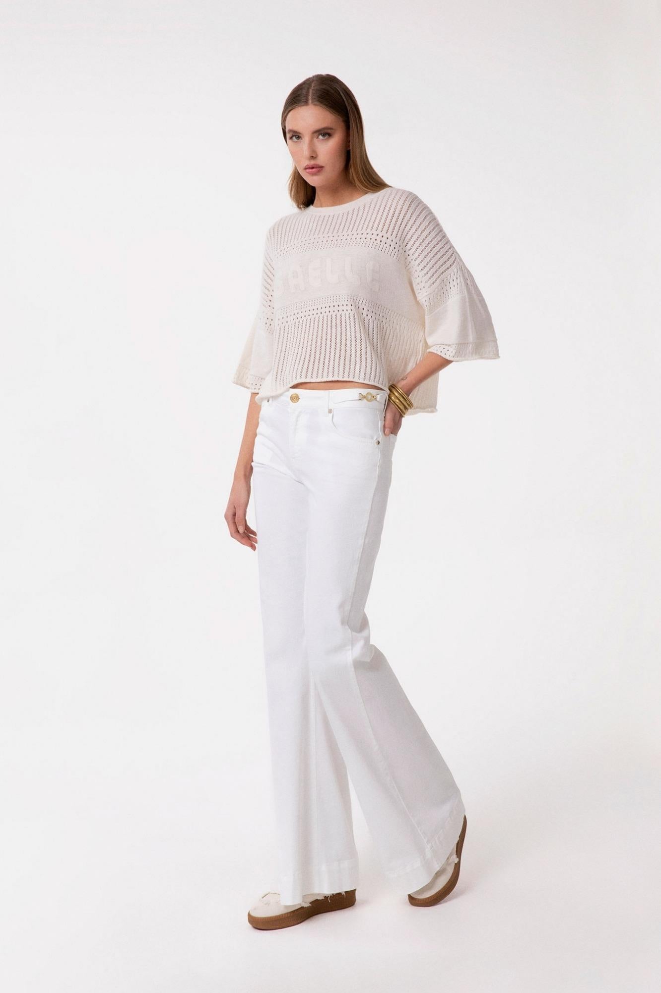 Pantalone In Denim Flare - Gaëlle Paris bianco GAABW09503-FLOWER-MTFI0002 BI02 GAELLE 