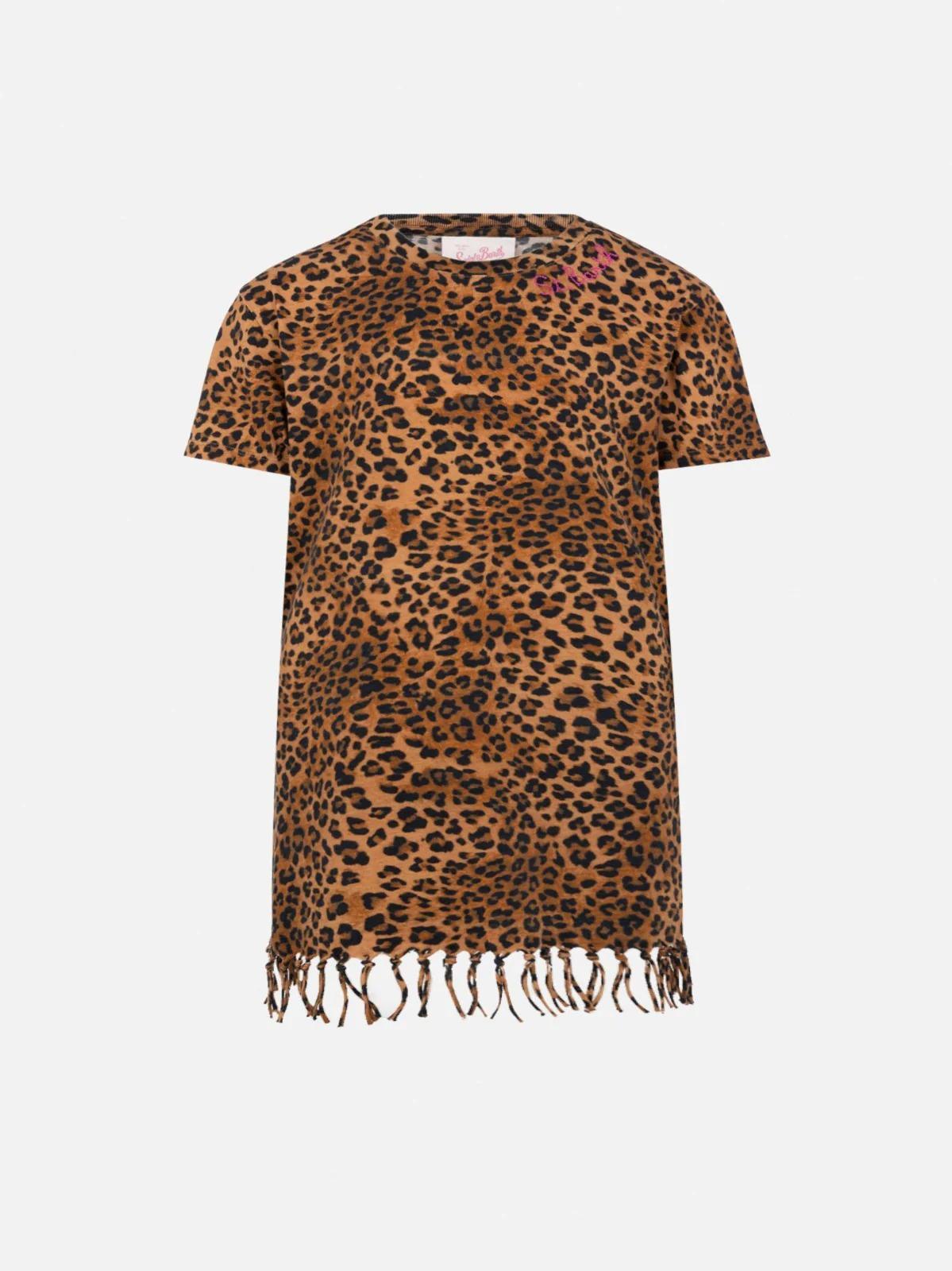Abito Abbey in cotone con frange e stampa animalier ABY0001 03861L MC2 SAINT BARTH 