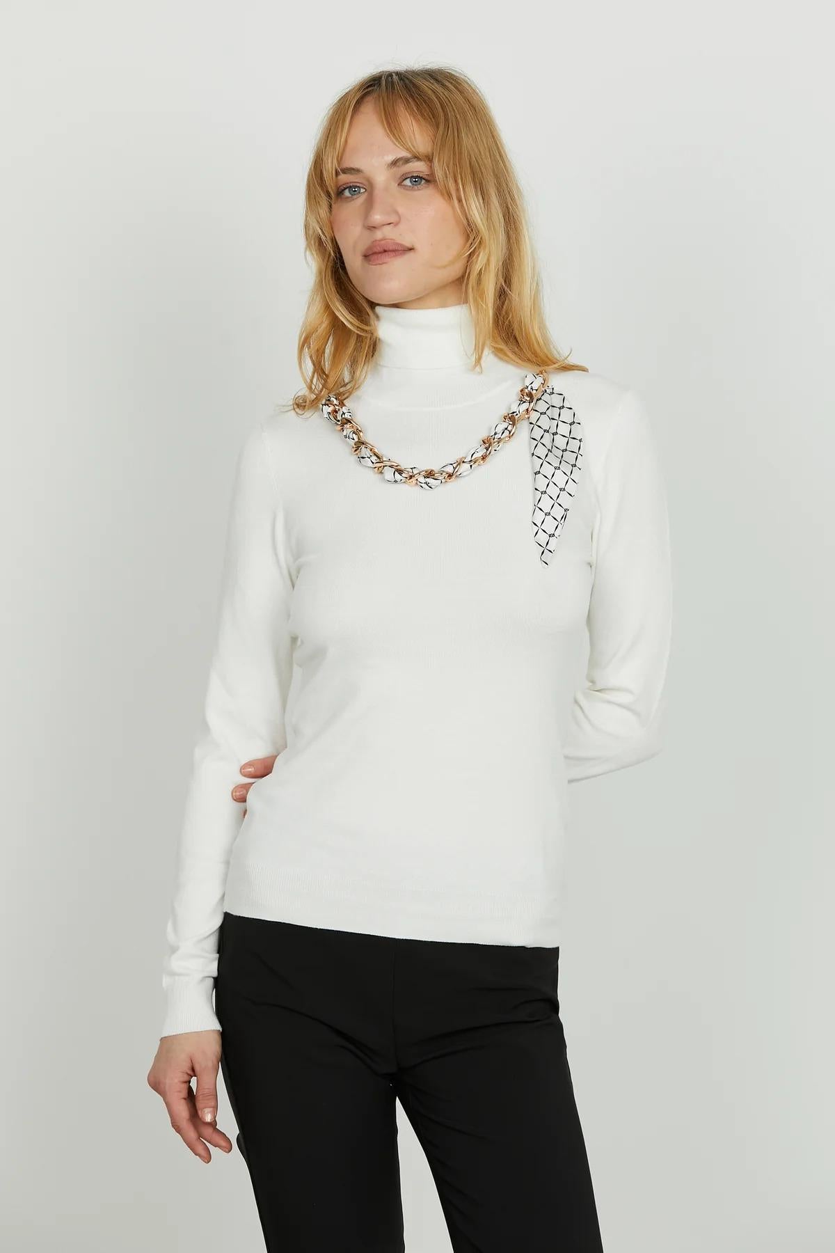 Relish Maglia GOIANA manica lunga collo alto con catena più foulard logo milk RDA2502054020 MILK RELISH 