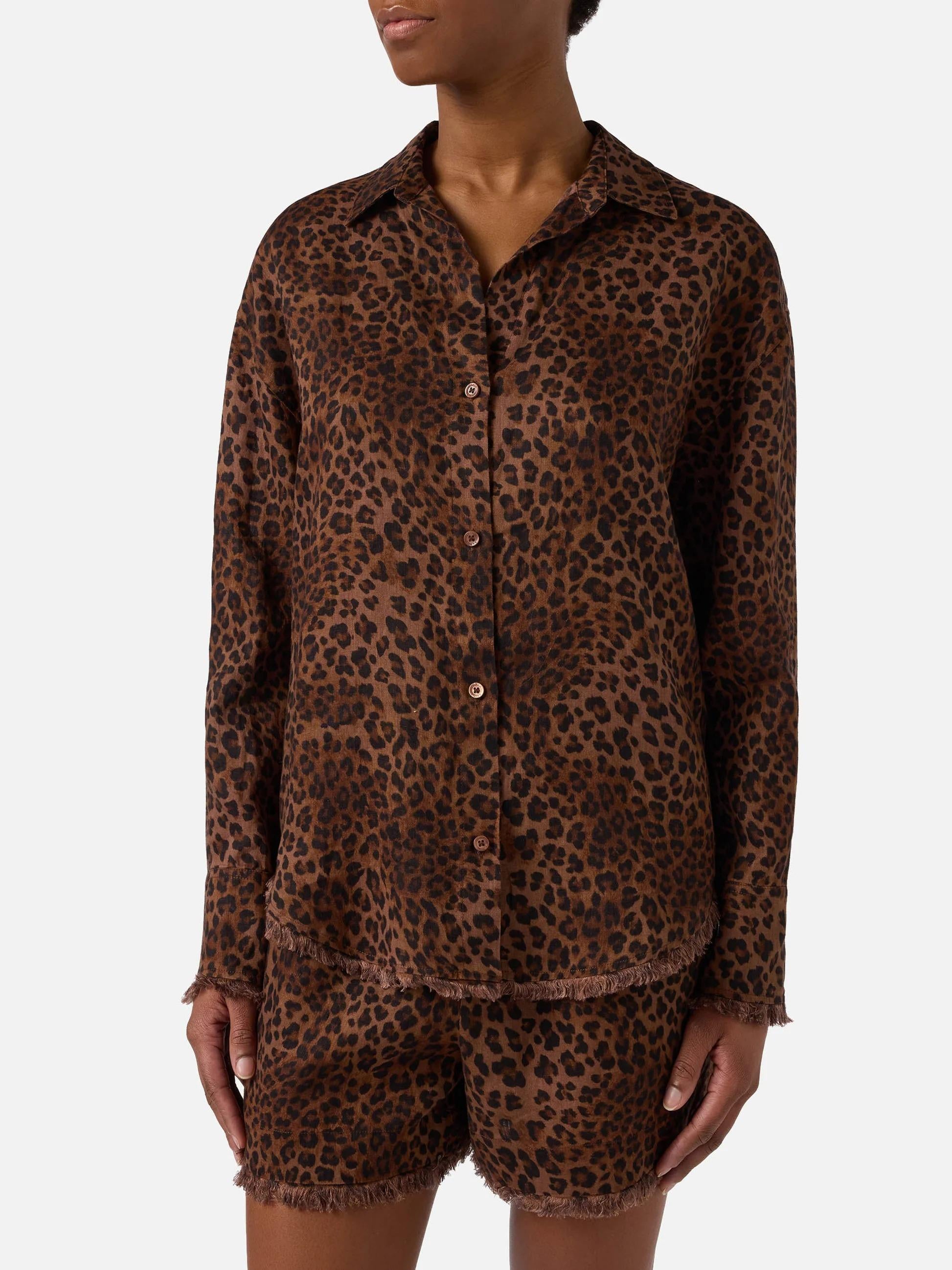Camicia Cristal in lino con stampa leopardata CYS0001 07842L MC2 SAINT BARTH 