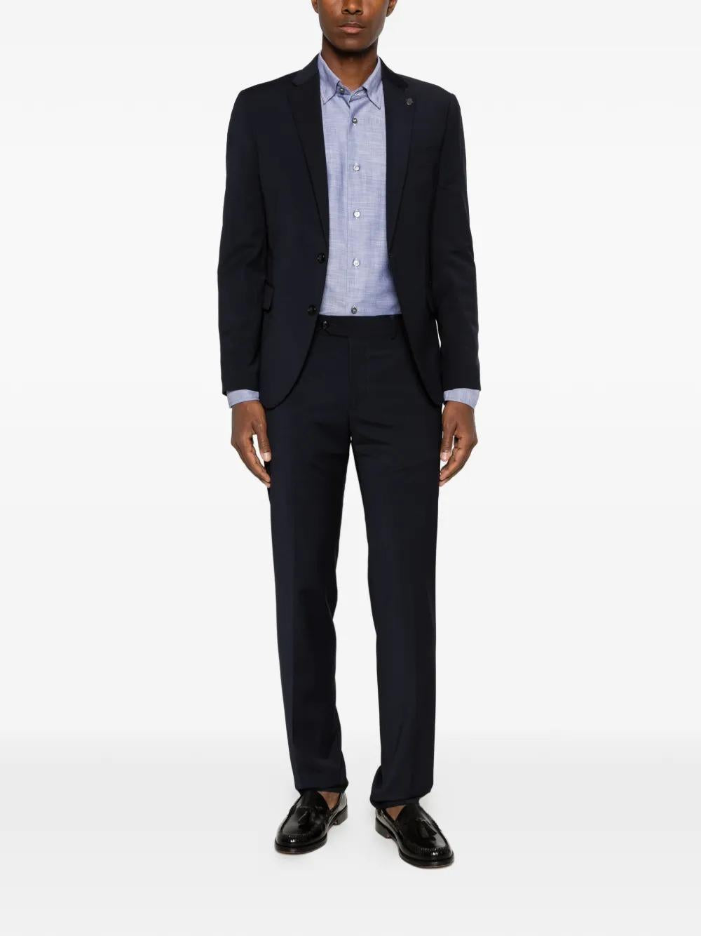 Daniele Alessandrini<BR/>Completo monopetto con revers a lancia blu navy DUAM0002-PL0072 7000 DANIELE ALESSANDRINI 