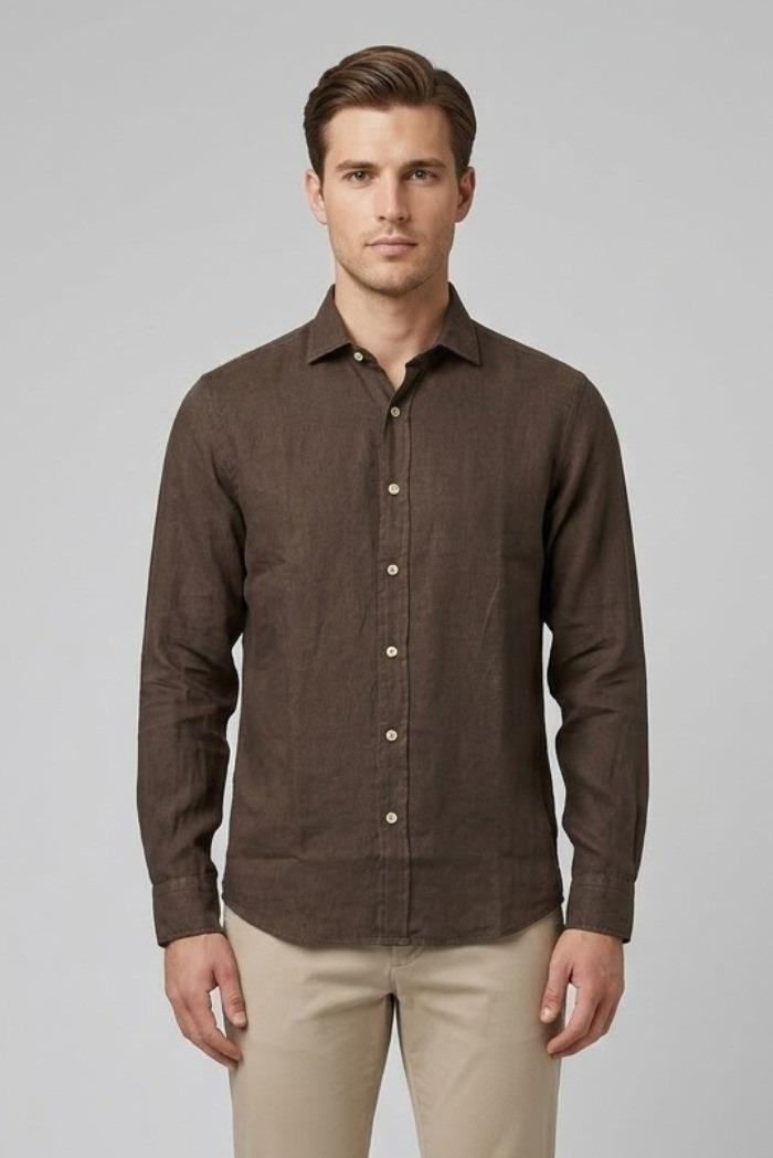 CAMICIA PIERCE IN LINO BROWN RRU431P4220569 C0241 ROY ROGER'S 