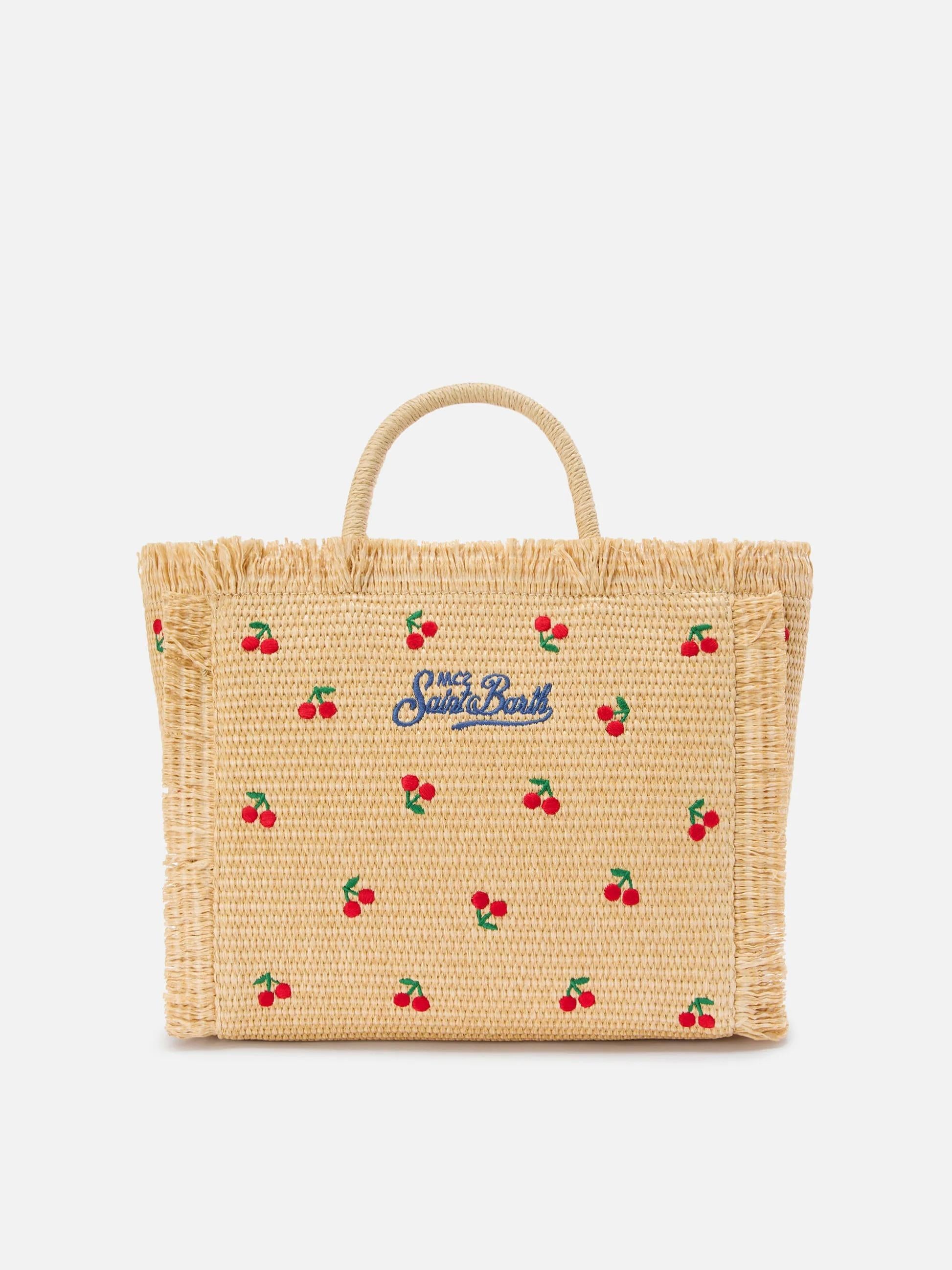 Borsa Colette in tessuto effetto paglia con ricami ciliegie COL0017 00345L MC2 SAINT BARTH 