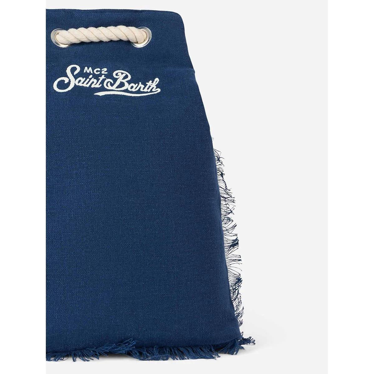 Zaino Boat in lino blu con logo stampato BOBP002 01249L MC2 SAINT BARTH 
