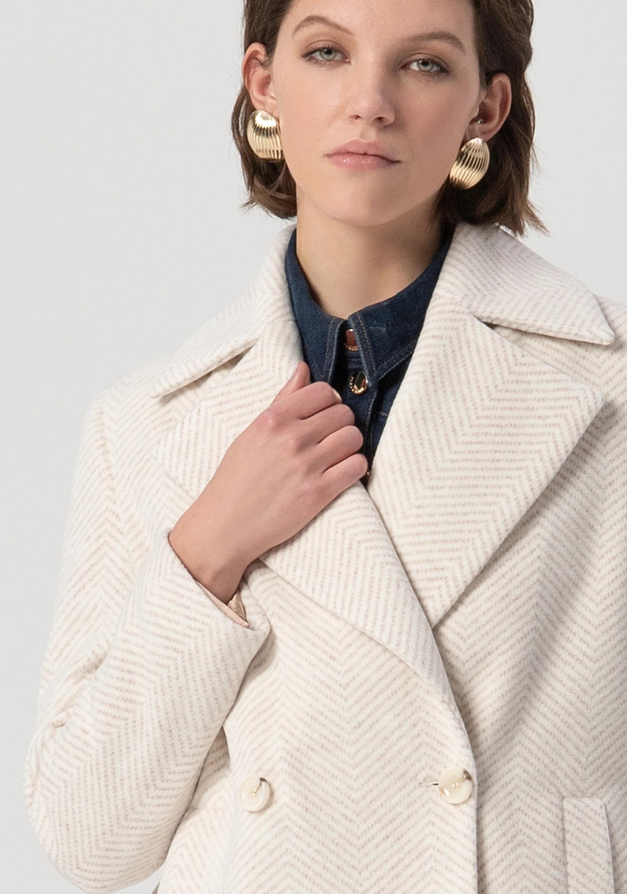 Fracomina Cappotto regular caban doppiopetto in tessuto spigato beige FS25WC1010W820K6 050 FRACOMINA 