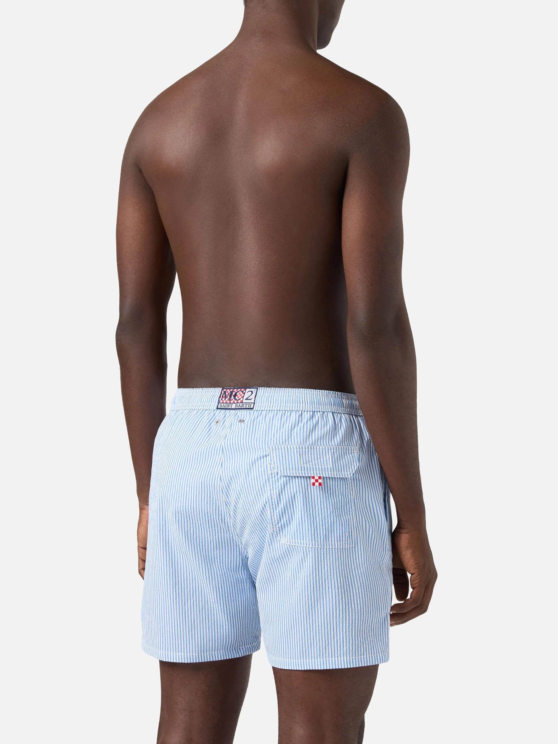 Costume mare Patmos in seersucker rigato blu e bianco PATM001 01704L MC2 SAINT BARTH 