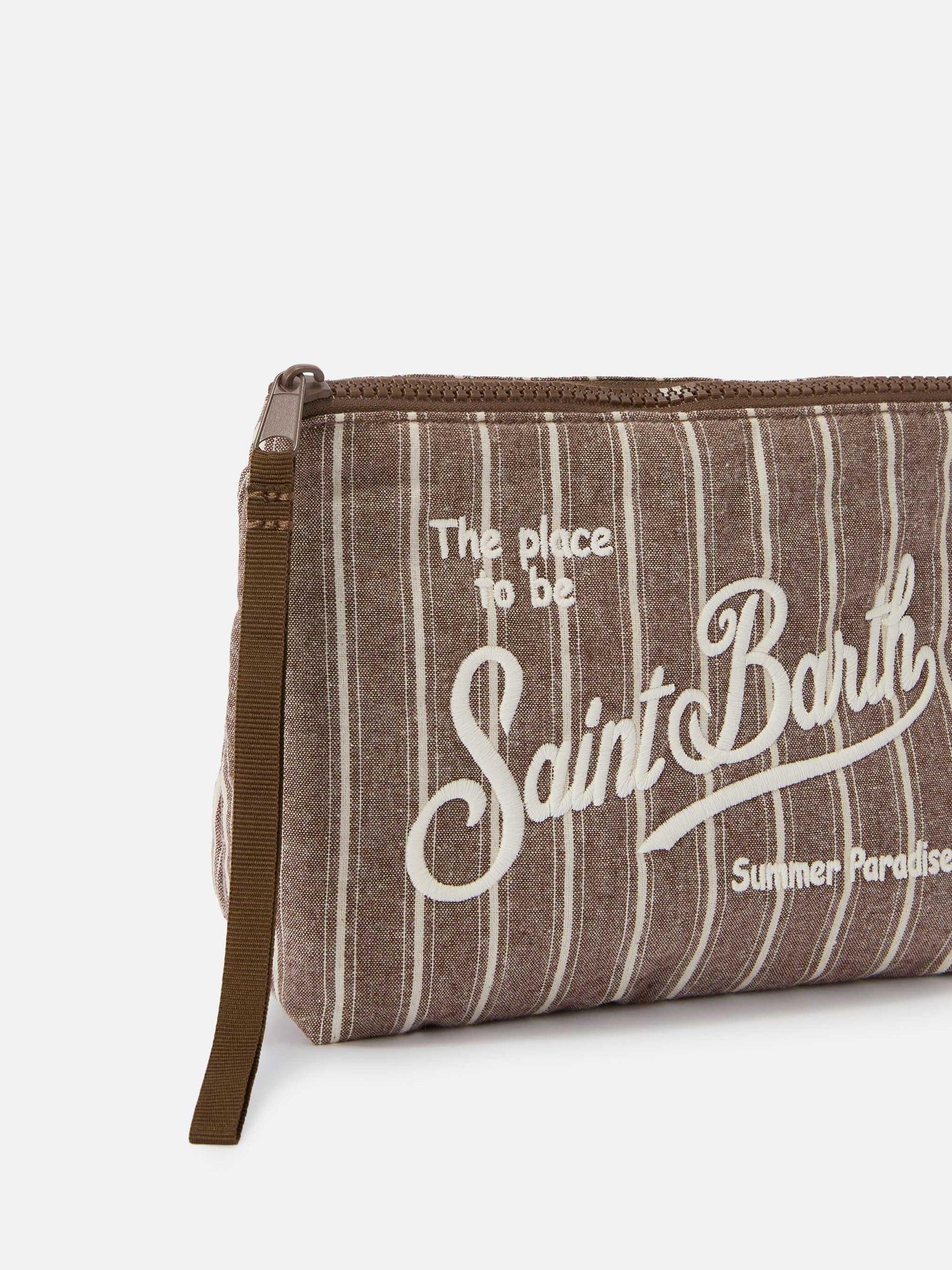Pochette Aline in cotone marrone a righe strette ALI0046 00242L MC2 SAINT BARTH 