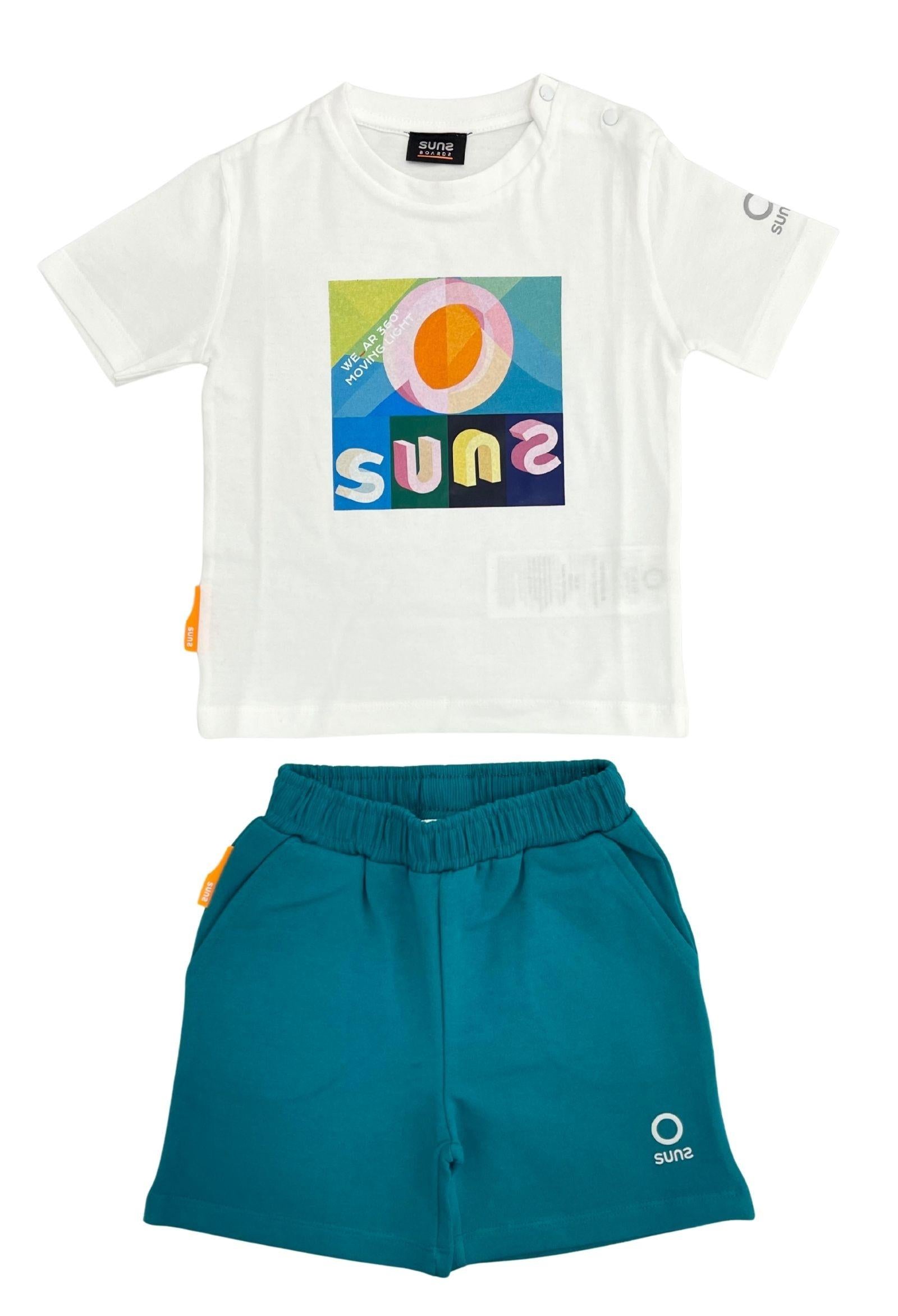 Suns Completo Sportivo T-shirt Girocollo con Stampa e Bermuda COMS6105UB WHITE/FOREST SUNS 