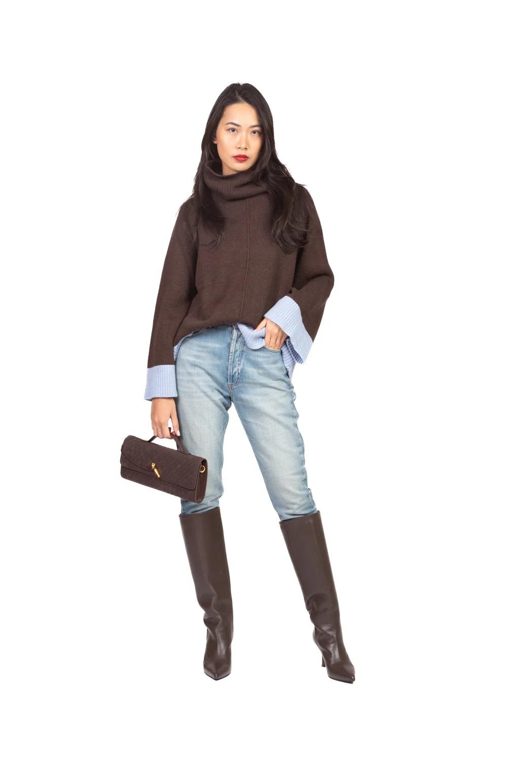 Vicolo - Maglia collo alto profilo contrasto Art. 55245F marrone 55245F MARRONE VICOLO 