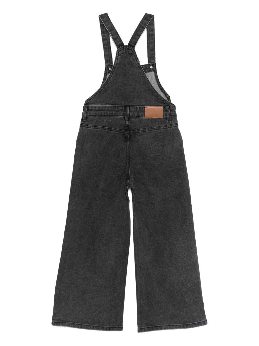 Vicolo salopette in denim con strass neri sul davanti 3141TD00207 BLACK DENIM VICOLO 