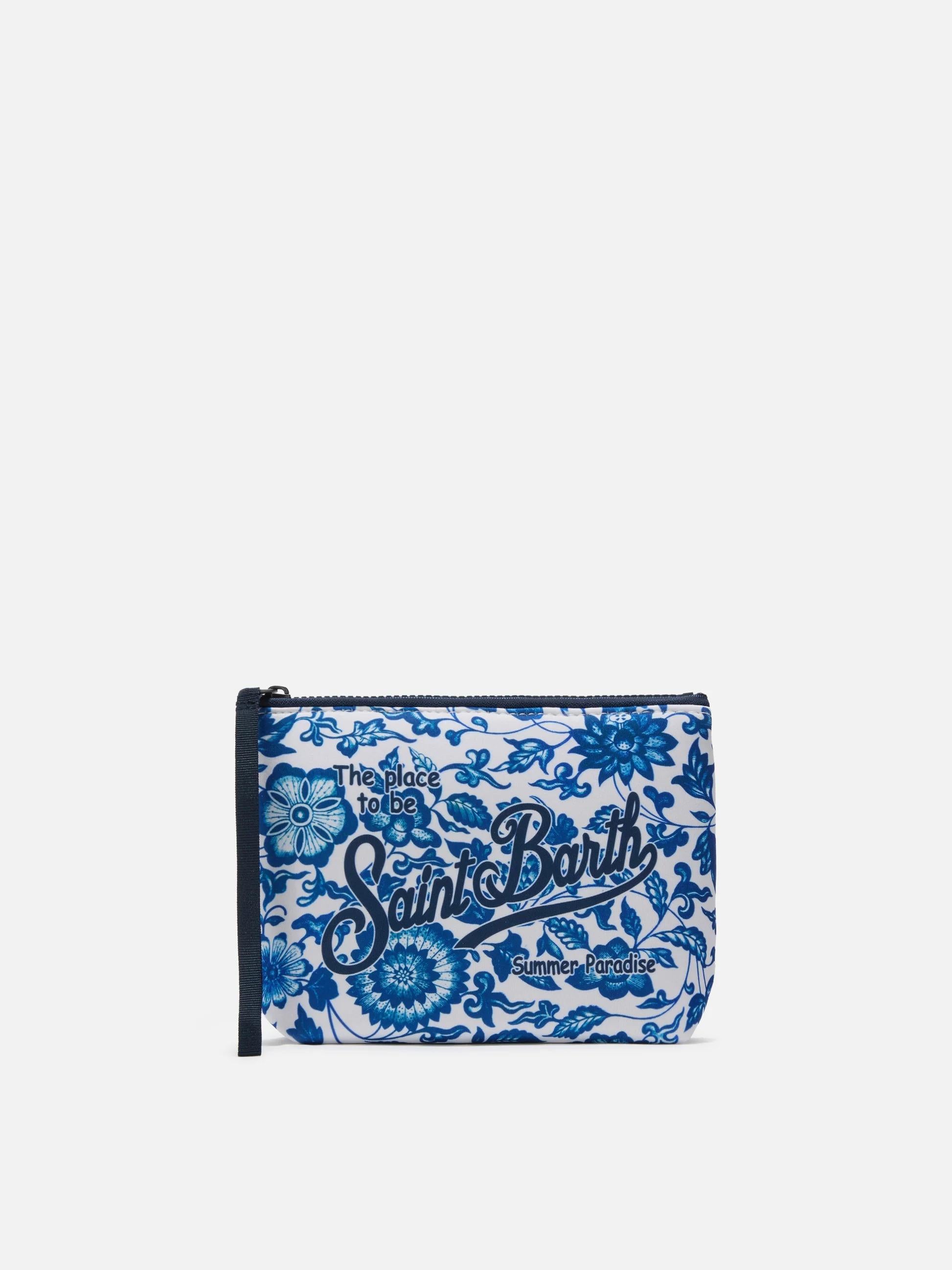 Pochette Aline in scuba con stampa maiolica fiorata blu ALIN001 00777L MC2 SAINT BARTH 
