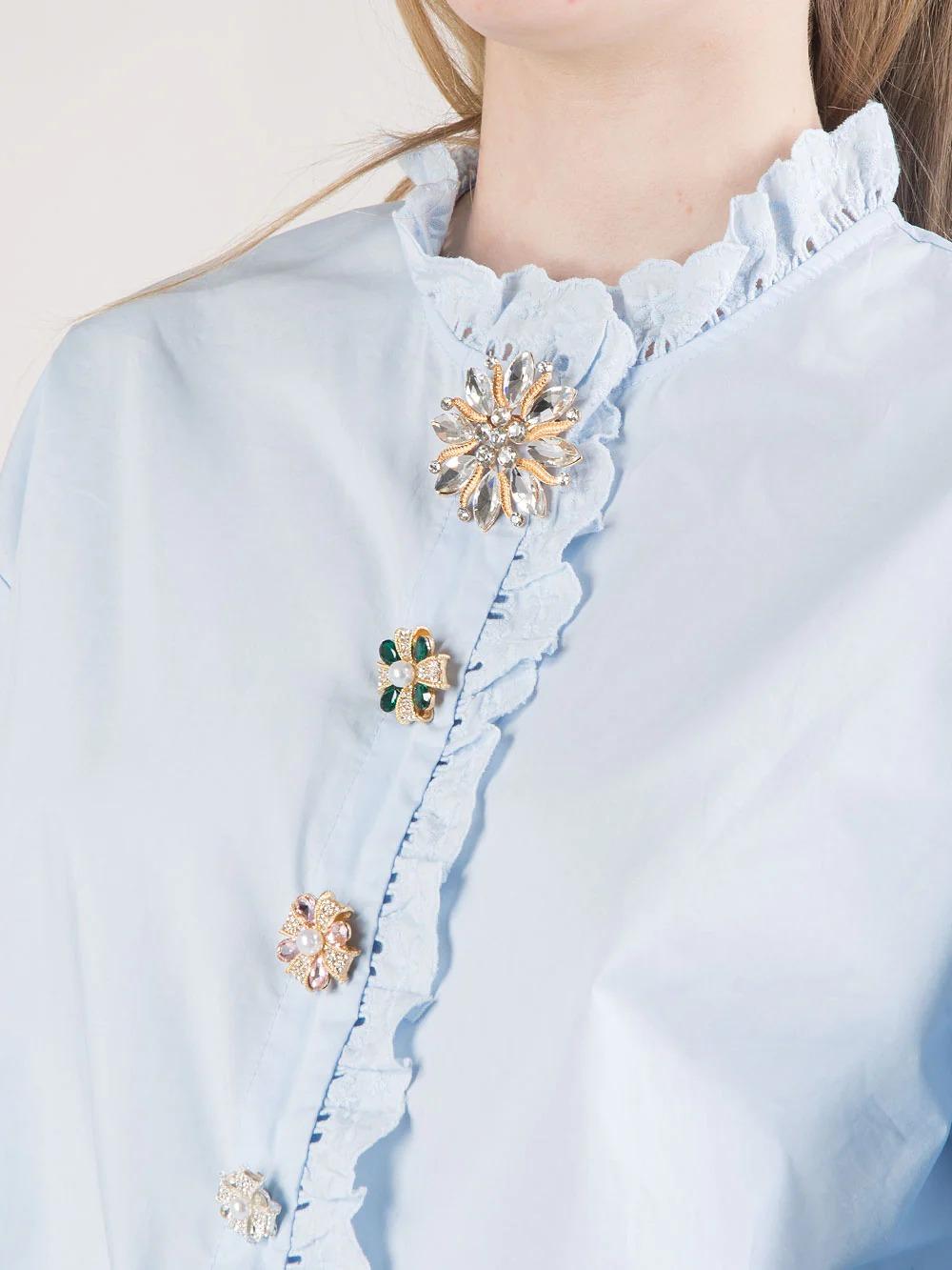 PAPERLACE<BR/>Camicia con bottoni gioiello e dettagli ricamati celeste P26-A403 305 PAPERLACE 