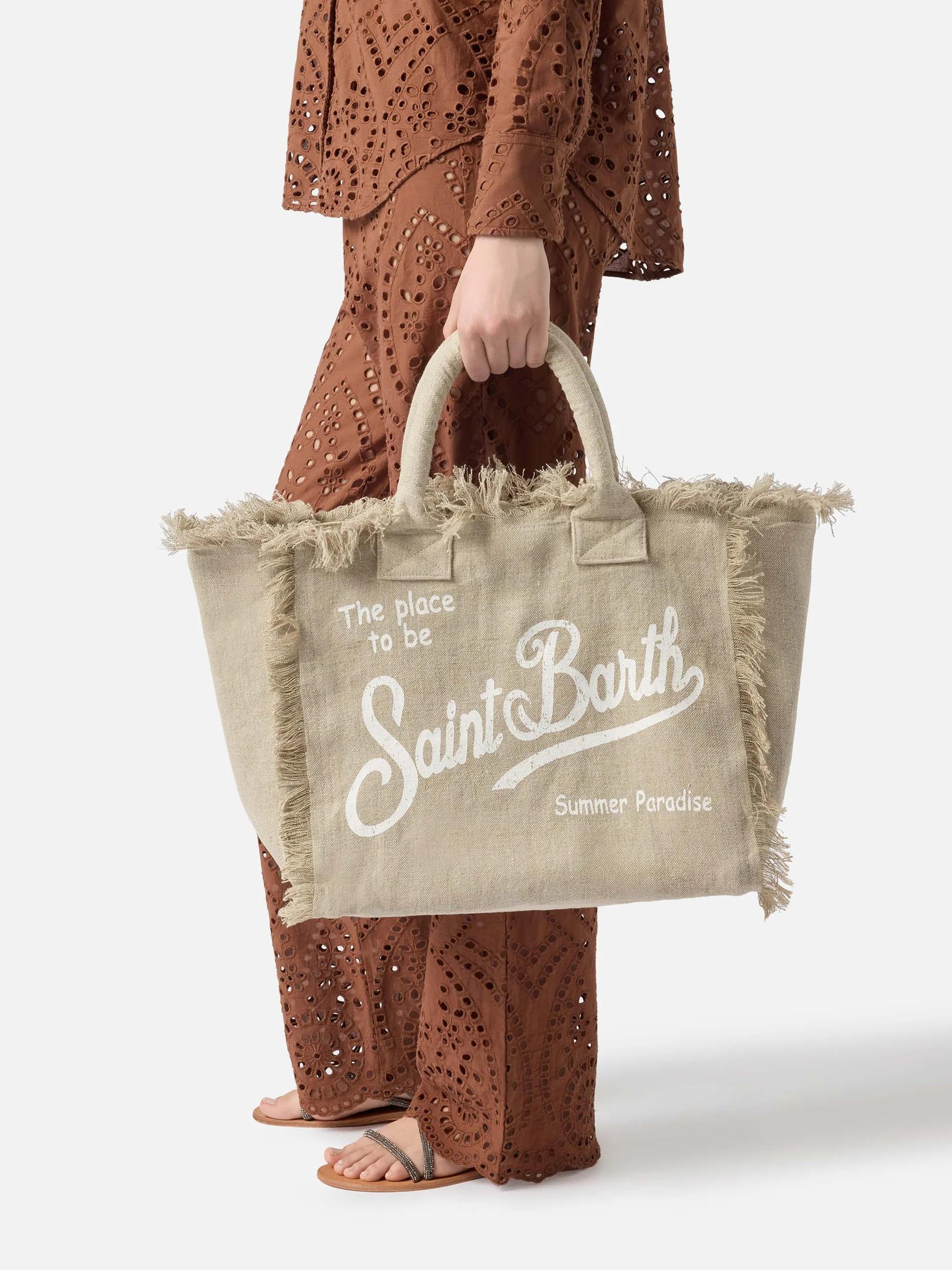 Borsa Vanity regular in lino beige tinta unita VANI022 01139L MC2 SAINT BARTH 